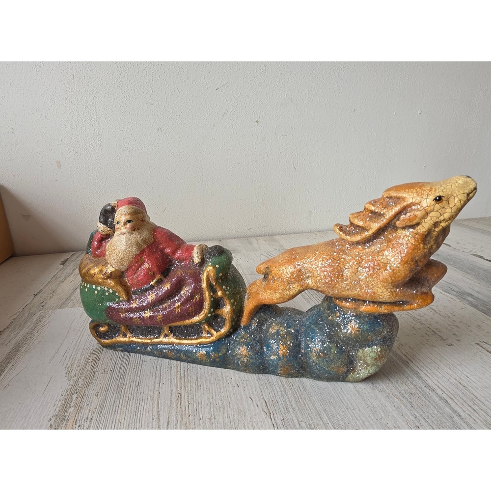Vintage Midwest Cannon falls? Sleigh reindeer glitter Santa statue figurine